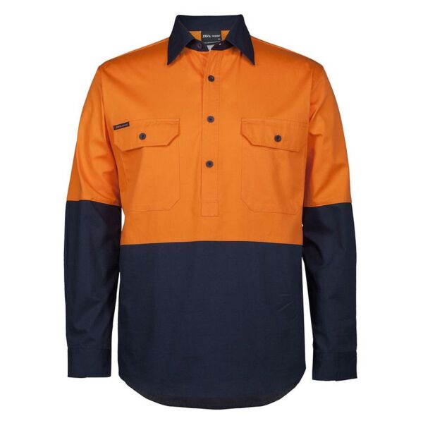 Mens Hi Vis Close Front Long Sleeve 150G Work Shirt Thumbnail
