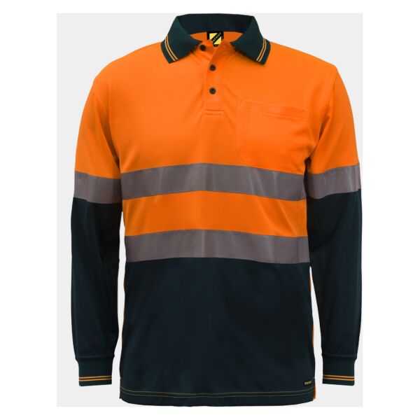 Mens Hi Vis Two Tone Long Sleeve Micromesh Polo With Pocket And Csr Reflective Tape Thumbnail