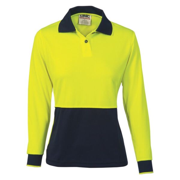 Womens HiVis Two Tone Long Sleeve Polo Shirt Thumbnail
